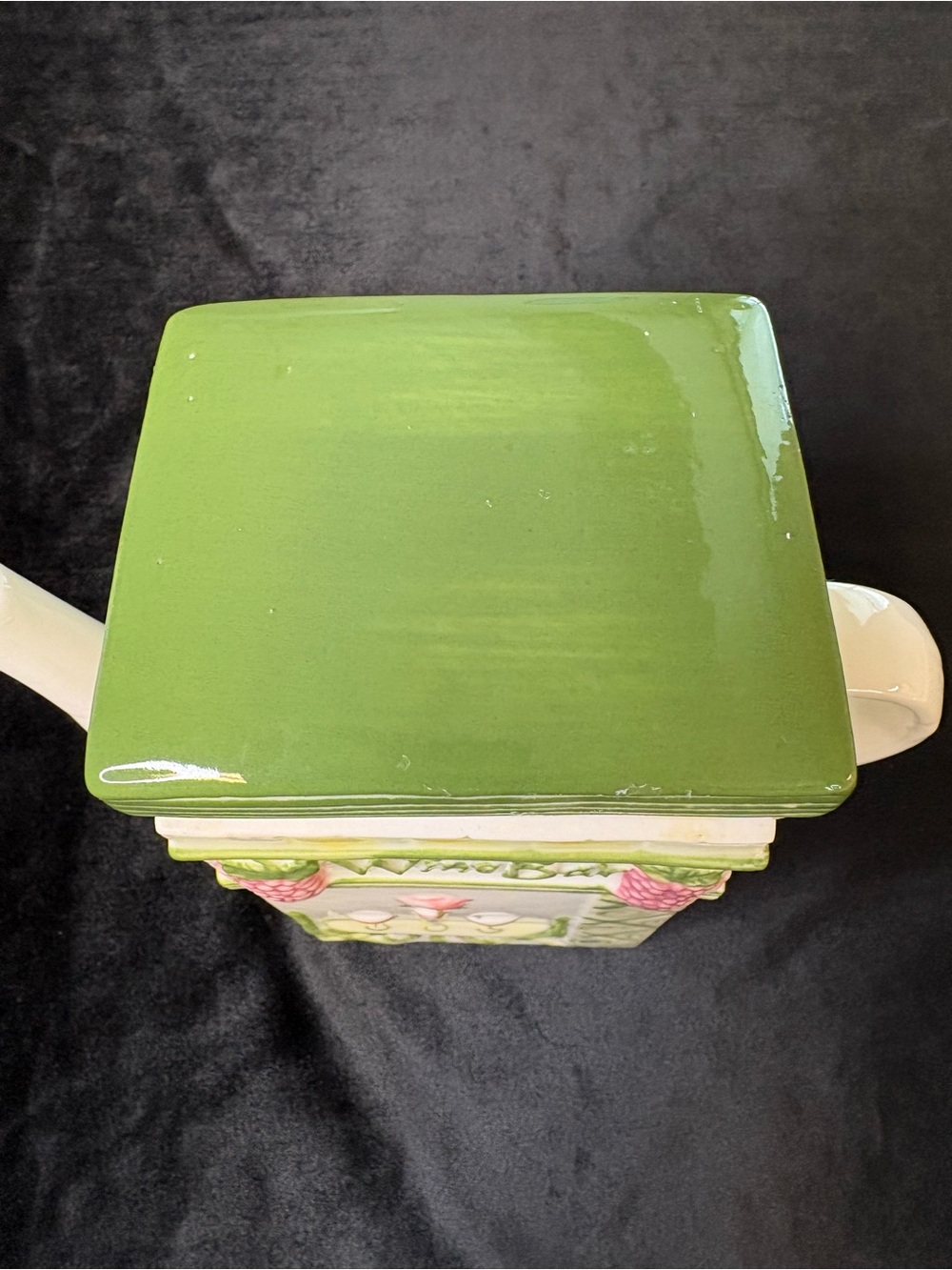 Wine Shop Ceramic Teapot in Green and Pink - Decorative Home Kitchen - Picture 5 of 8